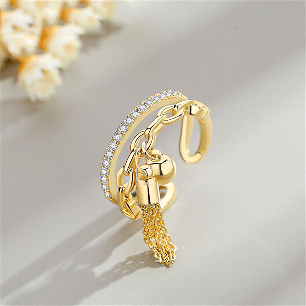 Engagement Rhinestone Gothic Zircon With Spike Pendant Link Chain Tassel Ring