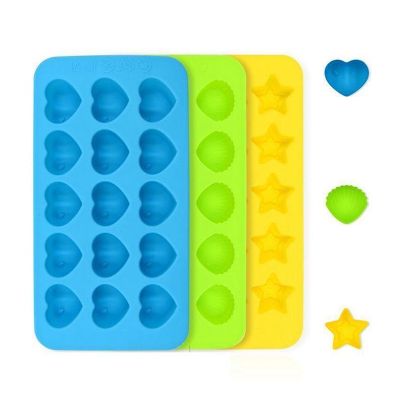 3-in-1 Chocolate Mould 15 Grid Hearts Stars Shells Shape Oven Pan Bake Cookies
