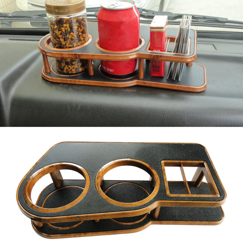 Auto Car Black Wood Instrument Desk Table Cup Drink Holder Phone/Card Holder