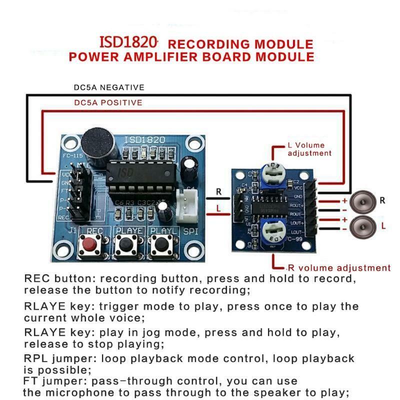 ISD1820 Playback Module Sound Recorder Board with Microphone Audio Loudspeaker