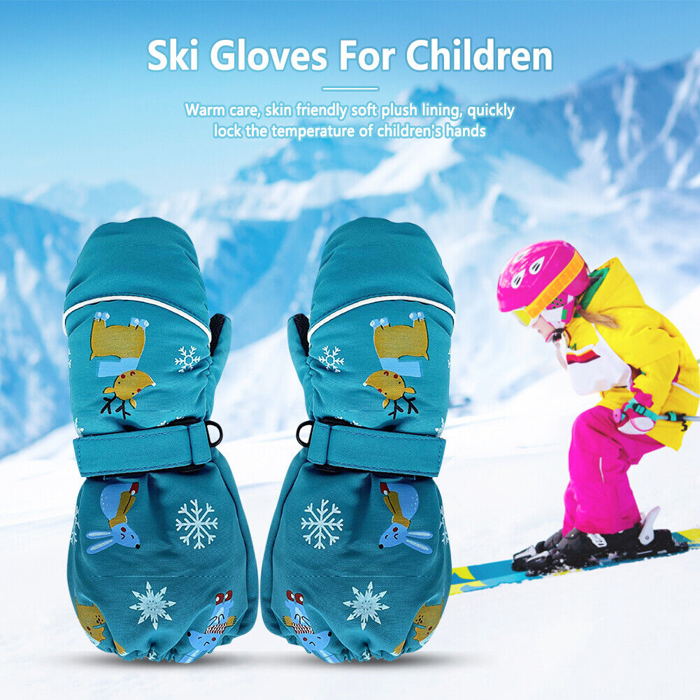 1 Pair Cartoon Kids Non-Slip Ski Gloves Long-Sleeved Winter Mittens (Green)