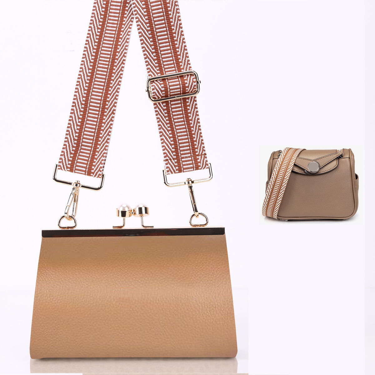 Replacement Bag Strap Universal Adjustable Wide Shoulder Belt (Blue+Brown)