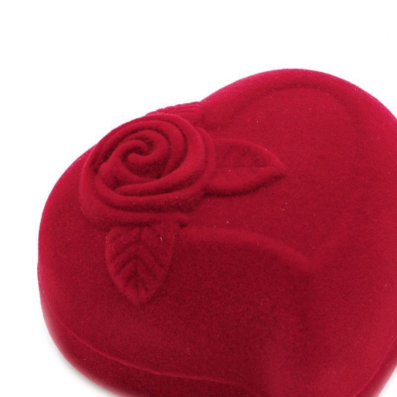 Fashion Double Ring Box Velvet Jewelry Storage Case Rose Flower Heart Shape Gift