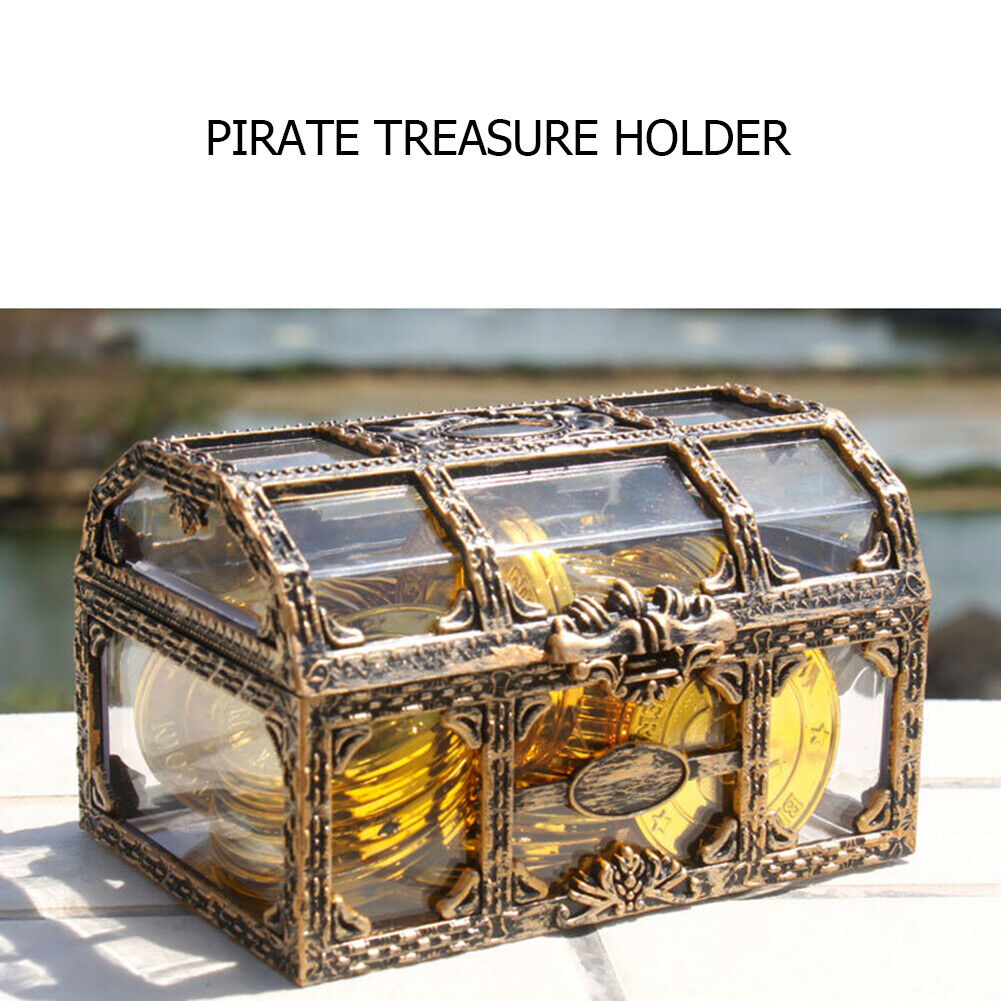 Plastic Clear Pirate Treasure Box Crystal Gem Jewelry Case Storage Chest