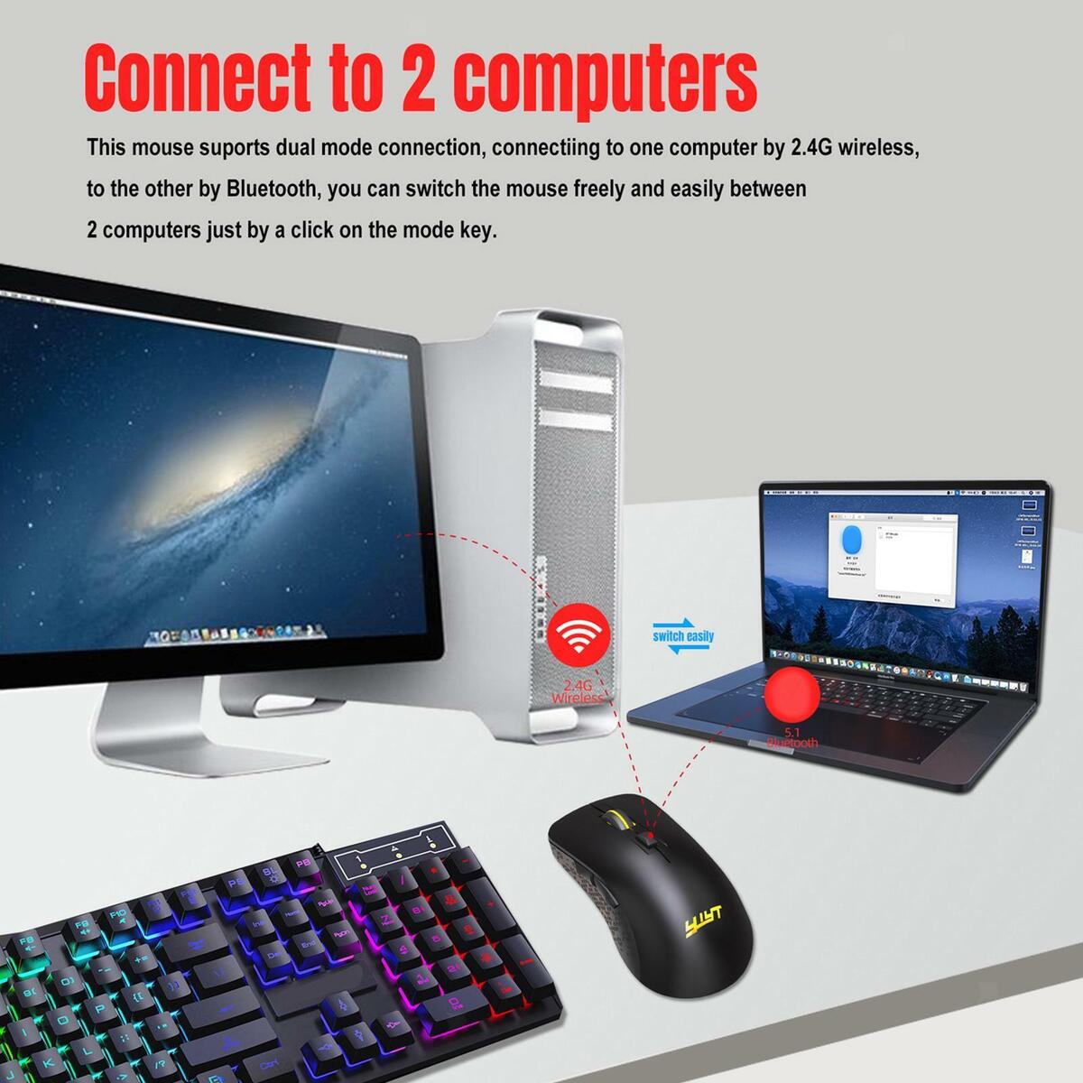 Dual Modes  Mouse  for Laptop PC 500mAh 2400DPI Black