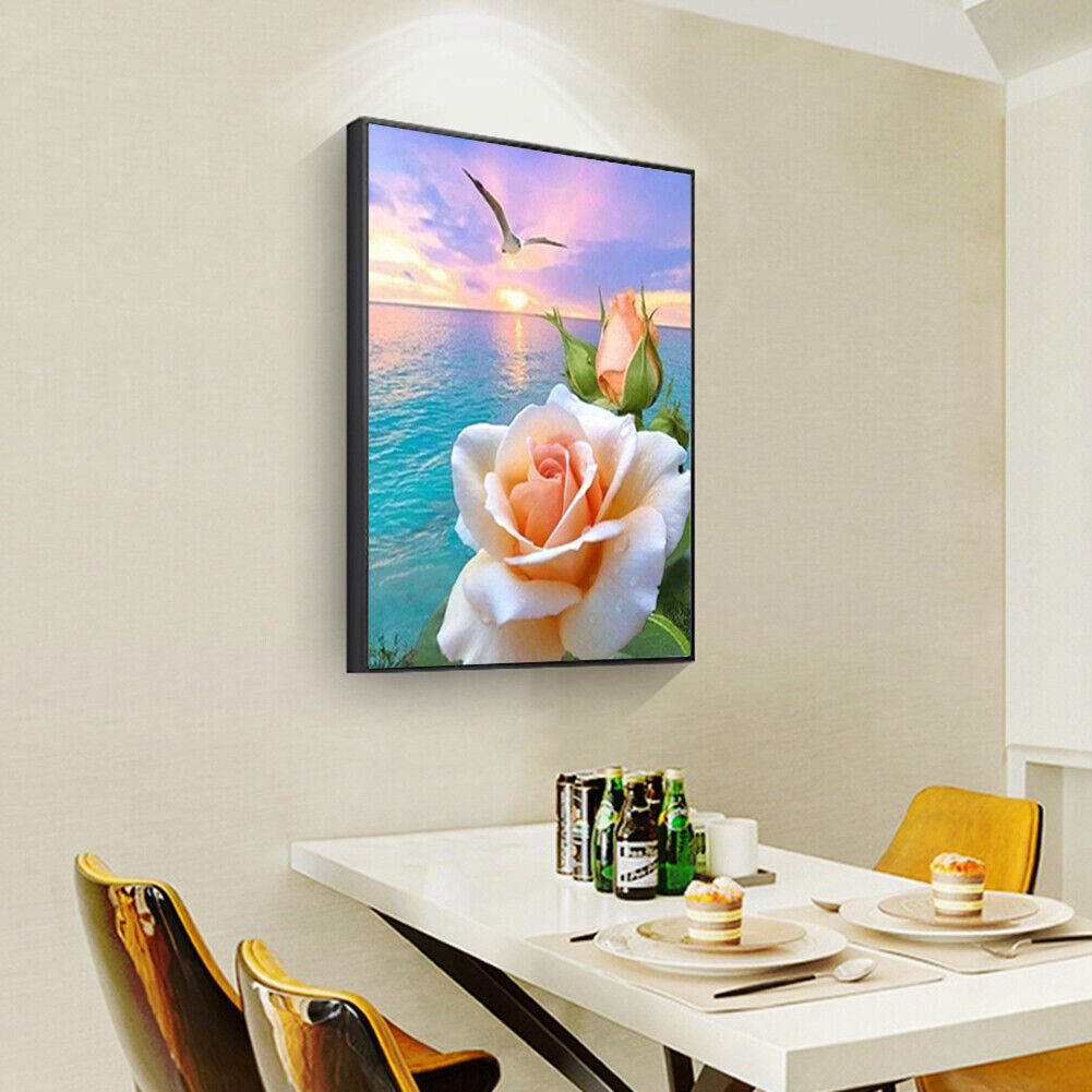DIY Room Diamond Painting 5D Full Round Drill Flowers on Sea Picture Kit