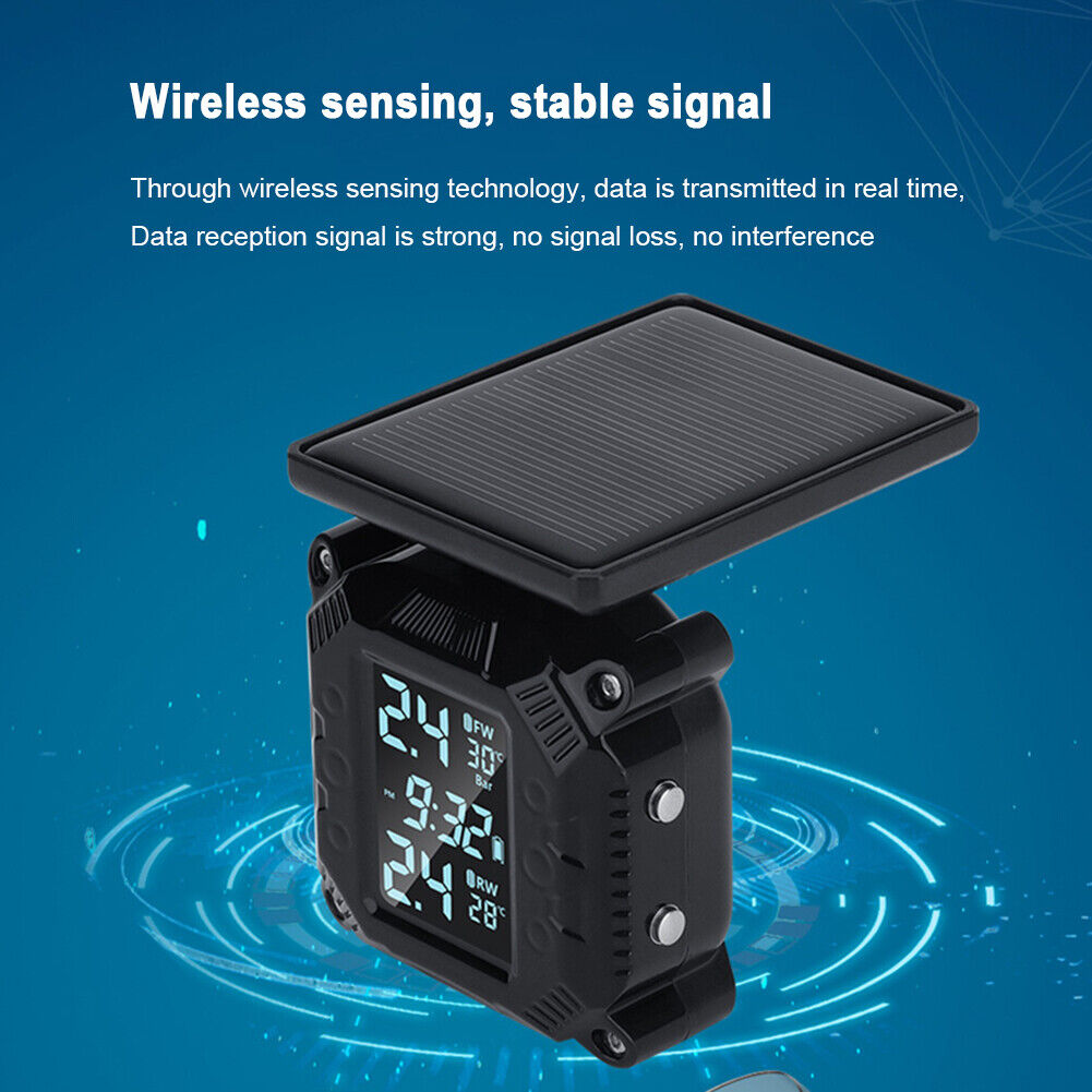 USB Solar Motorcycle TPMS Wireless Tire Pressure Monitoring Alarm System
