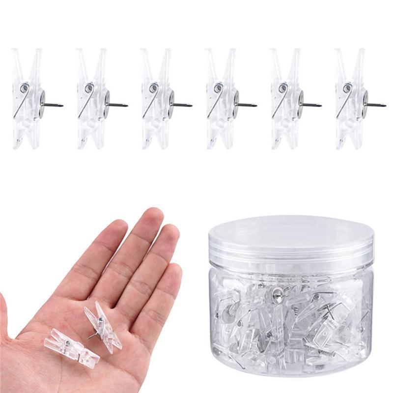 50PCS Decorative Photo Clip Pin Clear Push Pin Set Thumbtack 2-in-1 Push Pin