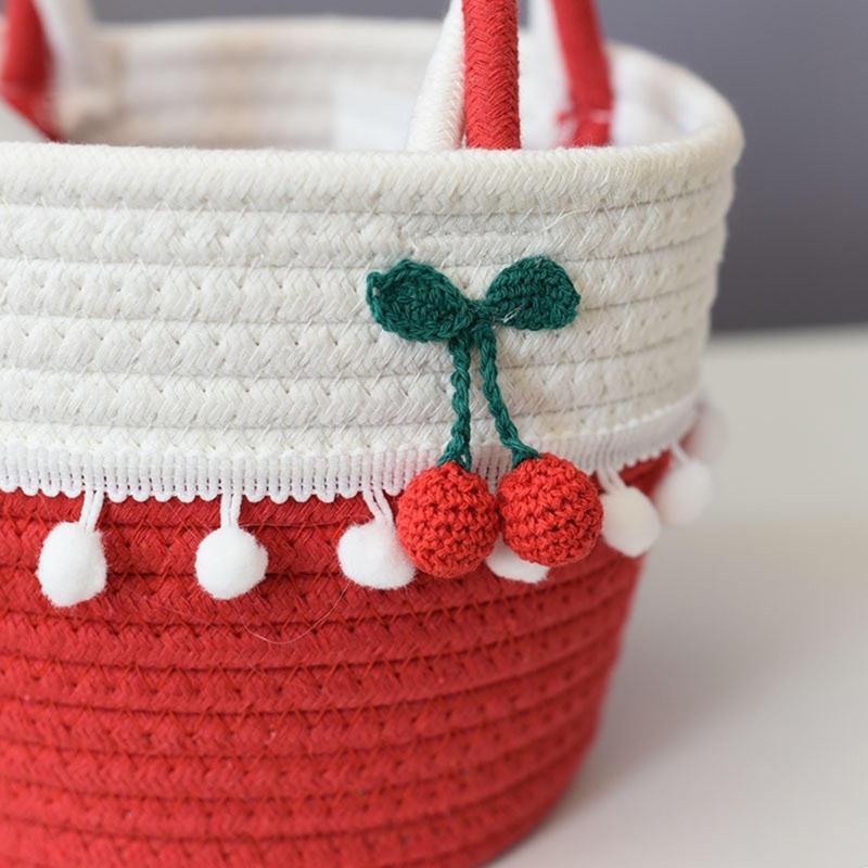 Handmade Cute Cherry Portable Small Bag Cotton Thread Straw Woven Bag