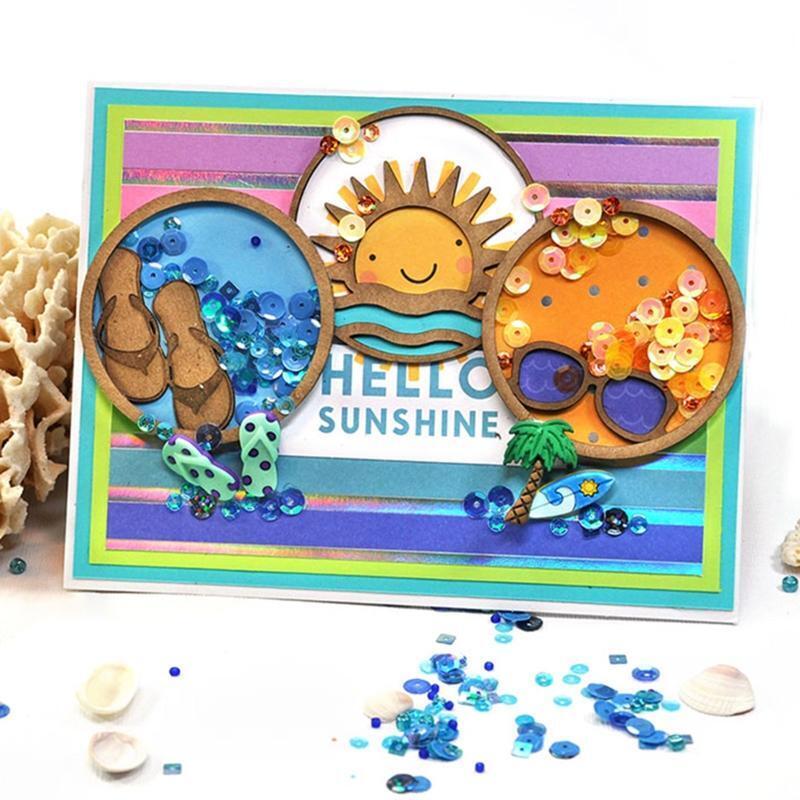 Summer Beach Sun Set Shaker Cutting Dies Stencil Scrapbooking DIY Album