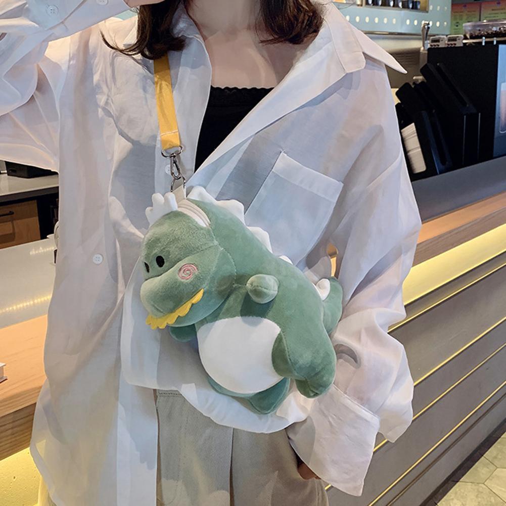 Women Cute Dinosaur Plush Satchel Mini Shoulder Money Phone Bags (Green)
