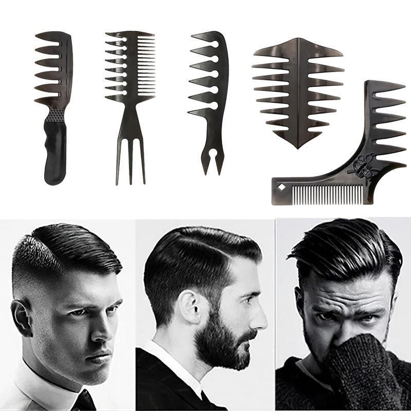 5pcs Men's Oil Head Comb Anti Static Wide Teeth Combs Pro Hair Styling Tool