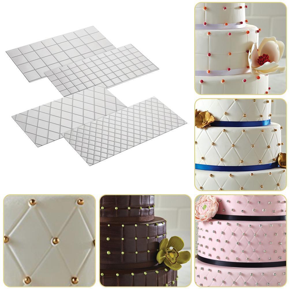 4pcs/Set Grid Transparent Texture Mat Cake Border Decorating Tool Cake Mold