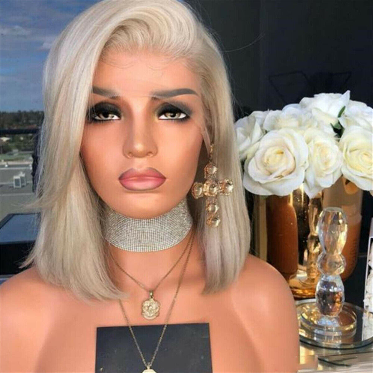 Women Blonde Remy Human Hair Wig Short Bob Full Wigs Pre Plucked Glueless Wigs