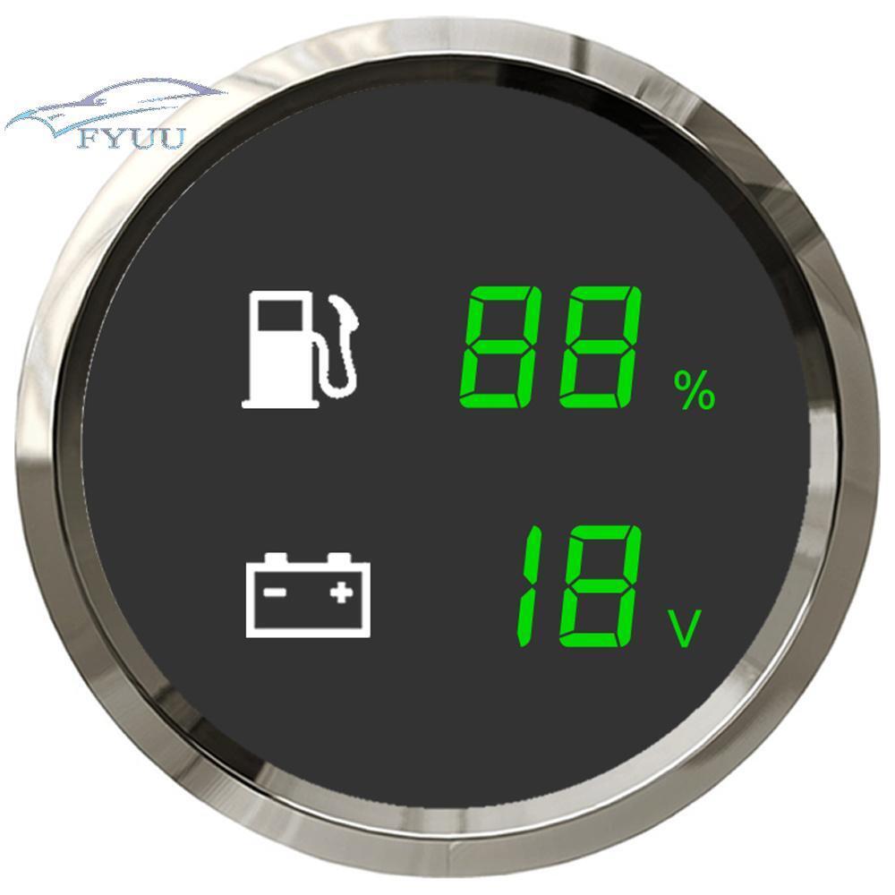52mm/2'' 2-in-1 Dual Gauge Car Boat Marine Digital LED Voltage Gauge Fuel Level