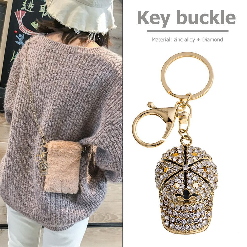 Crystal Hat Keychain Rhinestone Women Bag Pendant Key Ring Jewelry Gift (B)