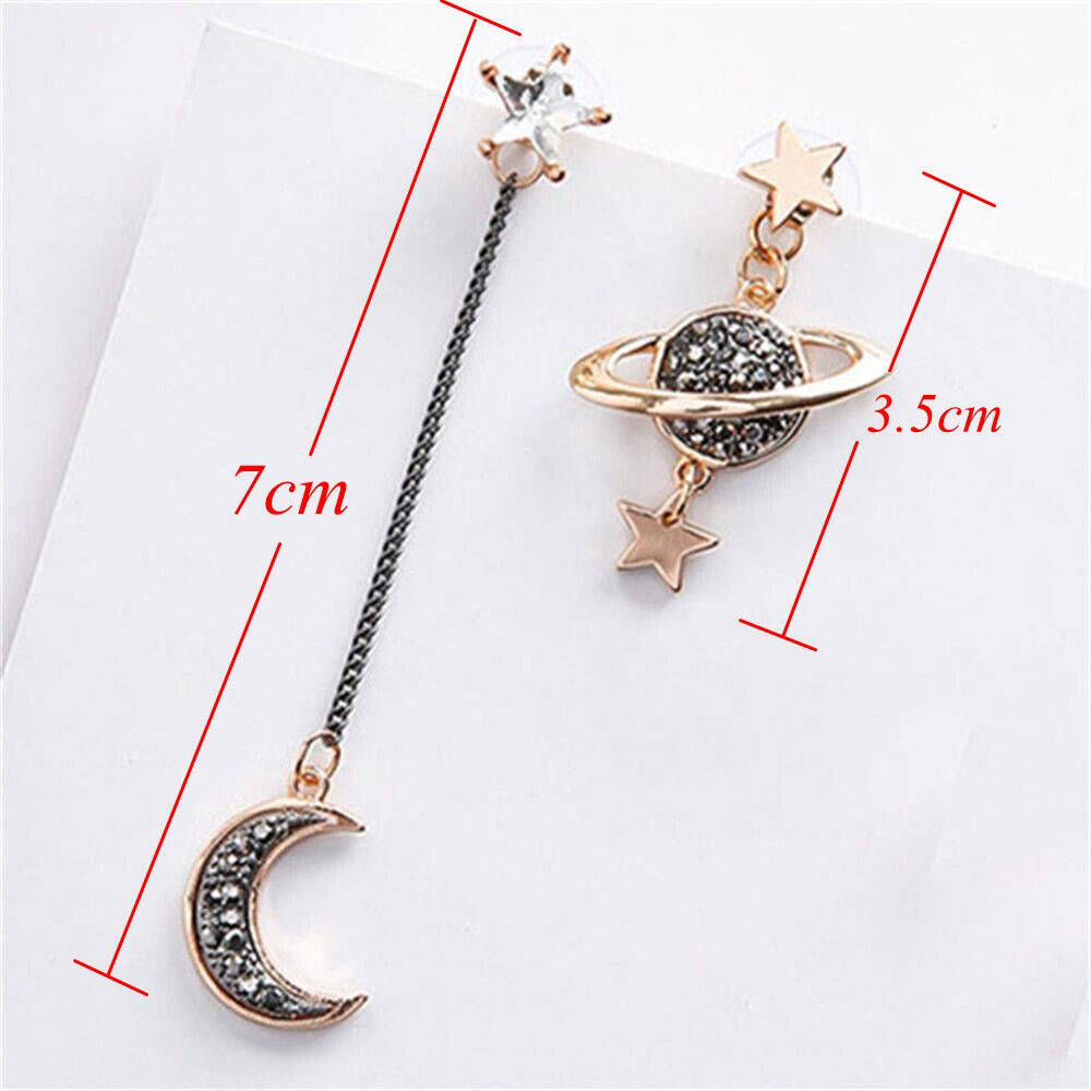 Long Temperament Star Moon Asymmetrical Stud Earring Drop Dangle Earrings