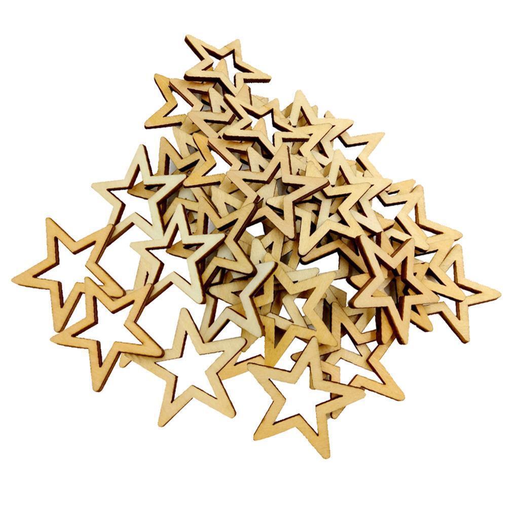 75 Pieces Unfinished Hollow Star Shape Wooden Embellishments 30 / 50mm