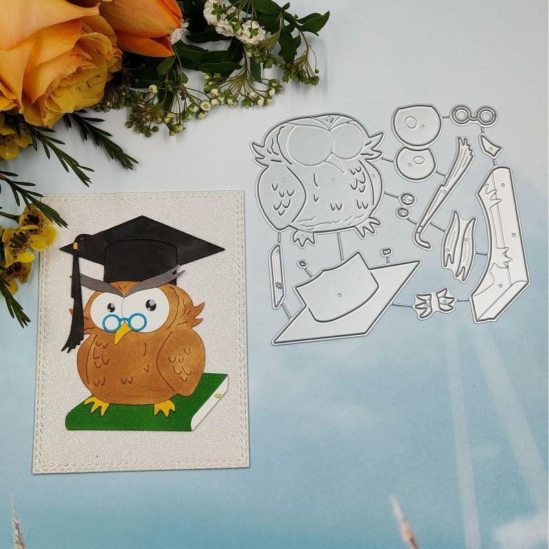 Cartoon Owl with Graduation Cap Metal Cutting Dies Stencil DIY Album Template