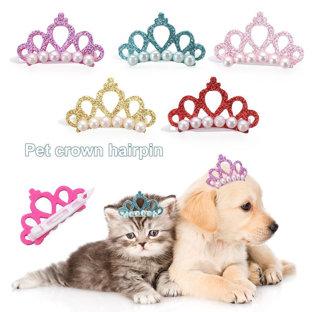 Cat Grooming Pet Headwear Crown Shape Bow-tie Hairpin Dog Bowknot Hair Clip