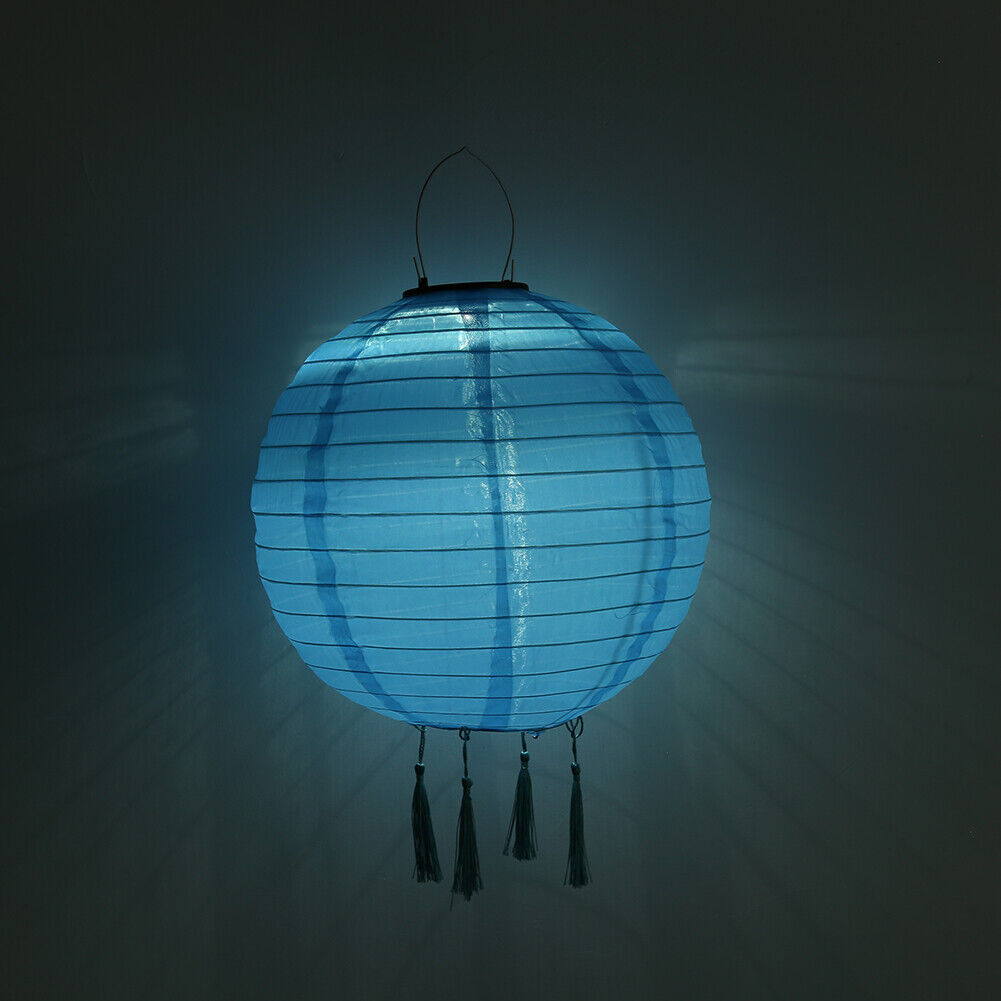 Solar Nylon Lantern Lamp Waterproof Outdoor Hanging Lamp Decor (Light Blue)