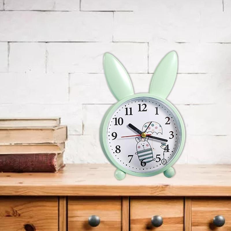 Cute Cartoon Rabbit Alarm Clock Mute Time Clocks Wake Up Silent Clock