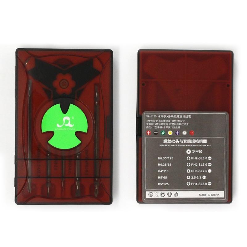 Dual-head Screw Bit 6 in 1 Triangle Spirit Level Screwdriver Set for Routine Use