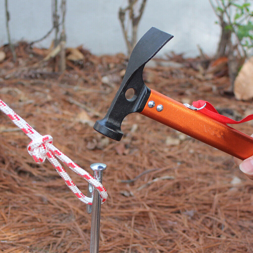 Outdoor Camping Tent Peg Hammer Steel Hiking Stakes Nail Puller (Orange)