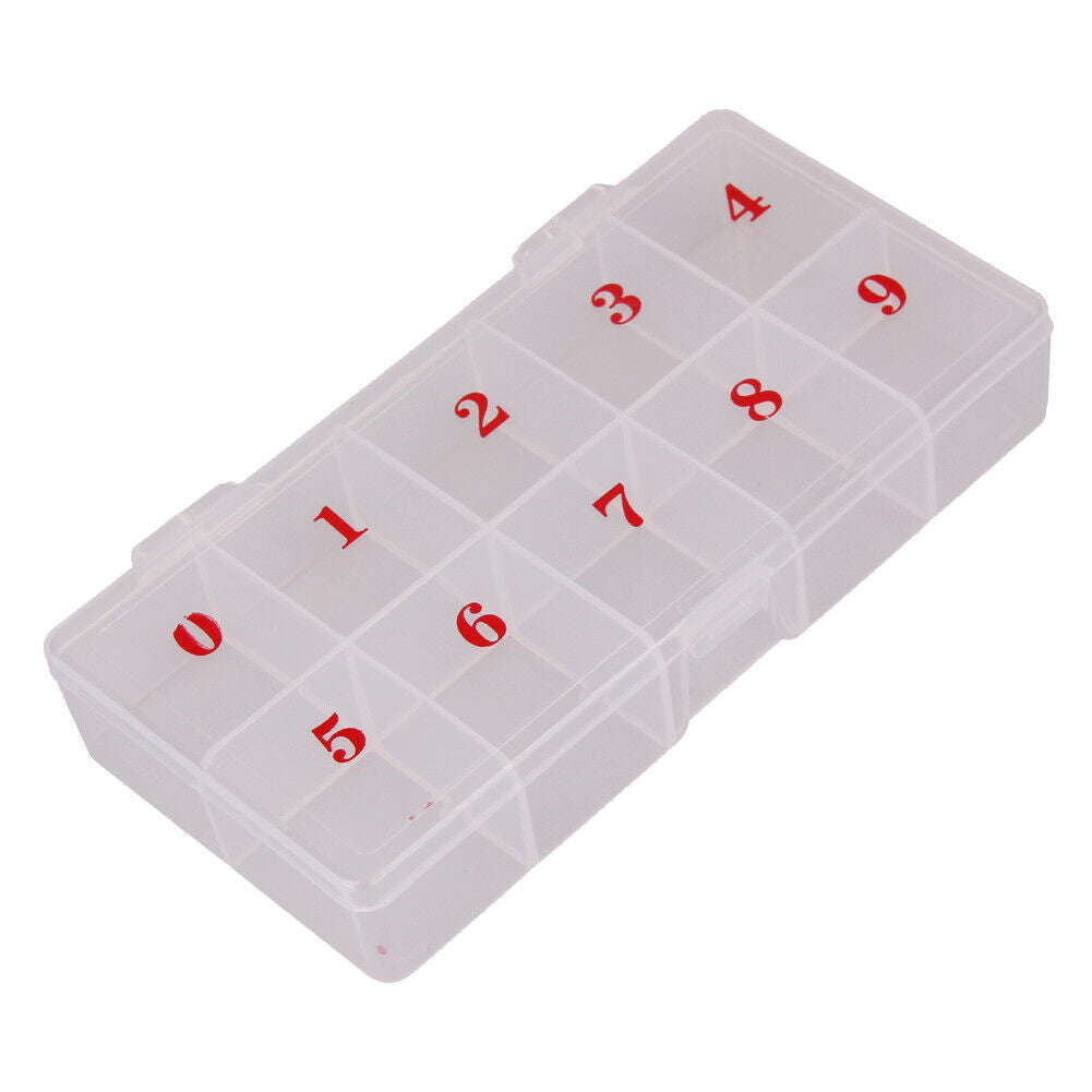 10 Compartments Plastic Clear False Nail Tips Storage Box Holder Organzier