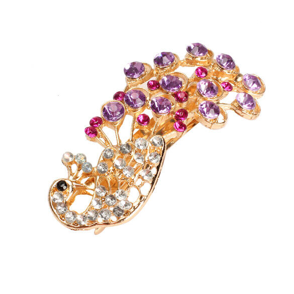 New Fashion Purple Peacock Full Crystal Rhinestone Girls Hairpin Hair Clip