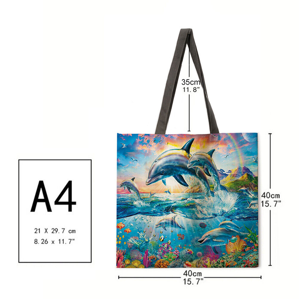 Dolphin Printed Shoulder Shopping Bag Casual Large Tote Handbag (40*40cm)