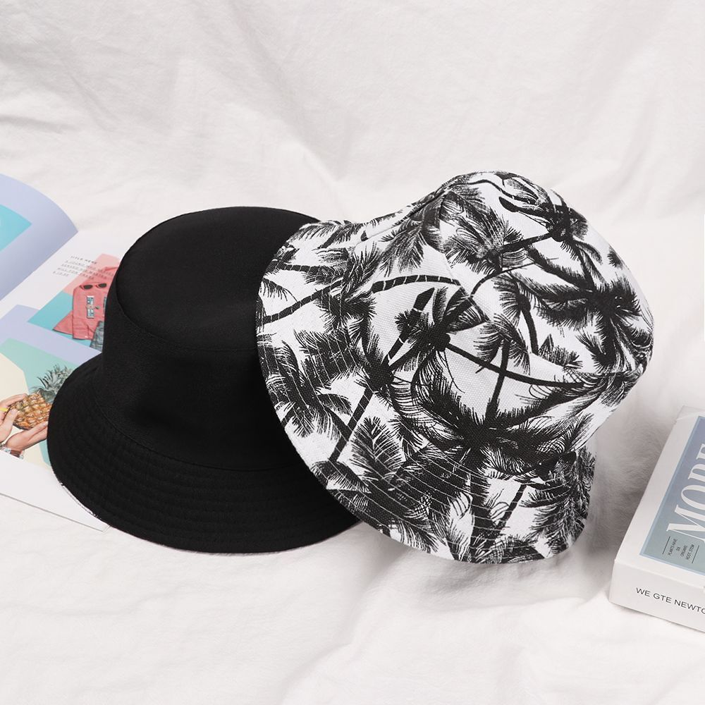 Canvas Double-Sided Bucket Hat Sun Hat Coconut Fisherman Cap Outdoor Sunscreen