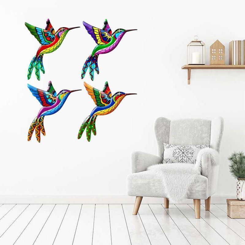 Wrought Iron Hummingbird Ornament 4pcs/set Metal Wall Art Decor Hanging Pendants