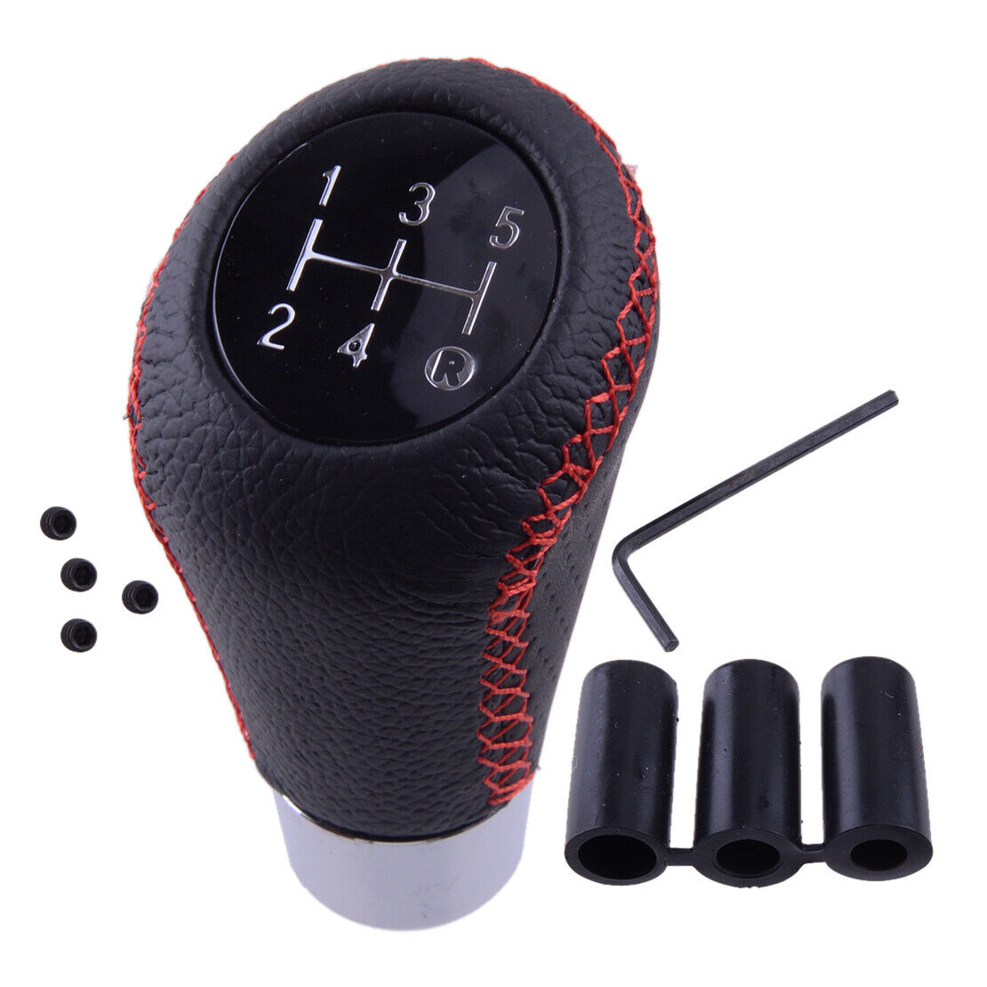 Universal 5 Speed Black Leather Manual Car Gear Shift Knob Shifter Lever Durable