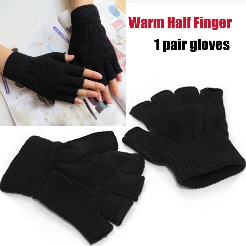 Fashion Novelty Black handwear Half Finger Warm Knitted glove Fingerless Gloves