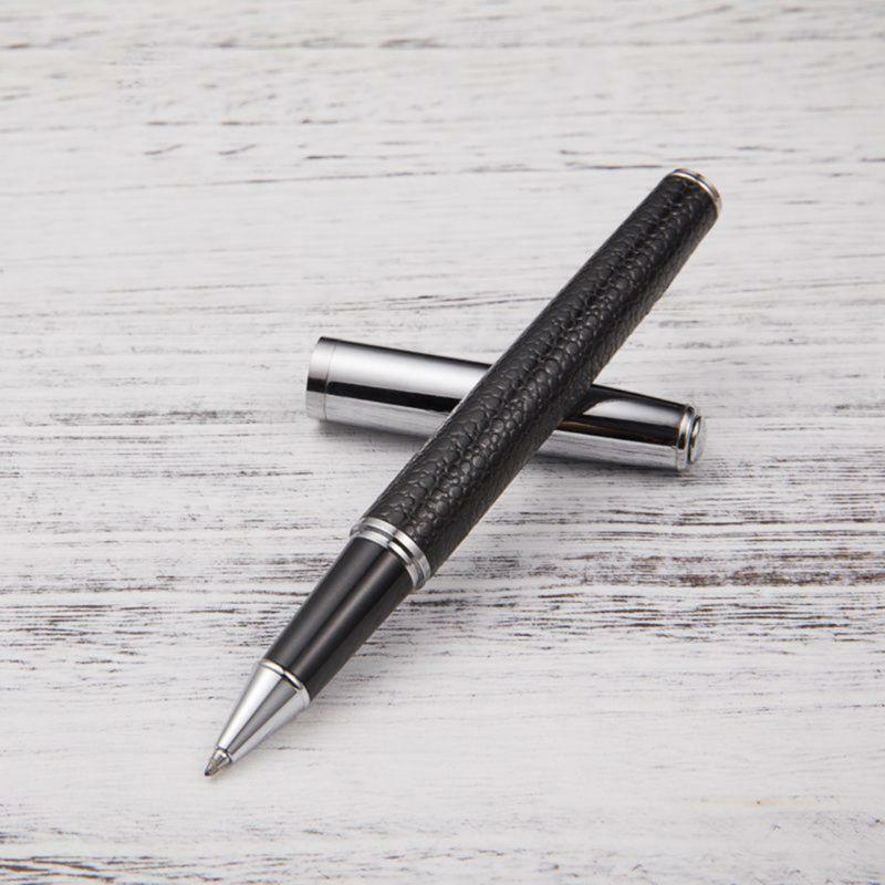 Business Pen 0.5mm Black Ink Leather Metal Ballpoint Pen Student Stationery Gift