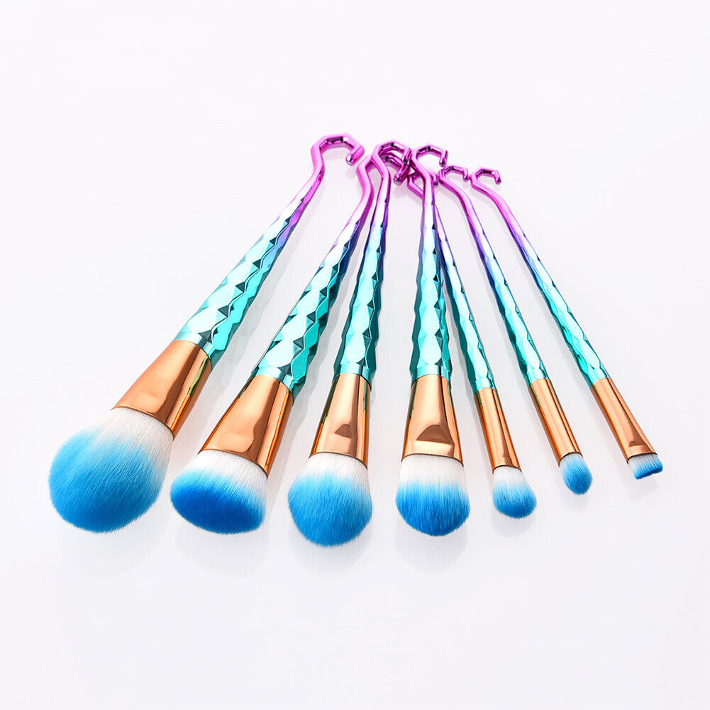 7pcs Mermaid Diamond Makeup Brushes Set Kit Foundation Cosmetic Tool(Green)