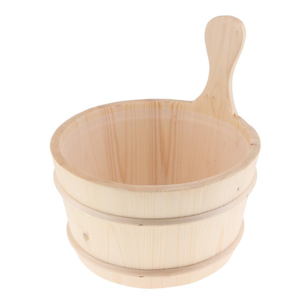 Handmade Solid Natural Wood Sauna Bucket and Ladle for Beauty SPA Tool Kit