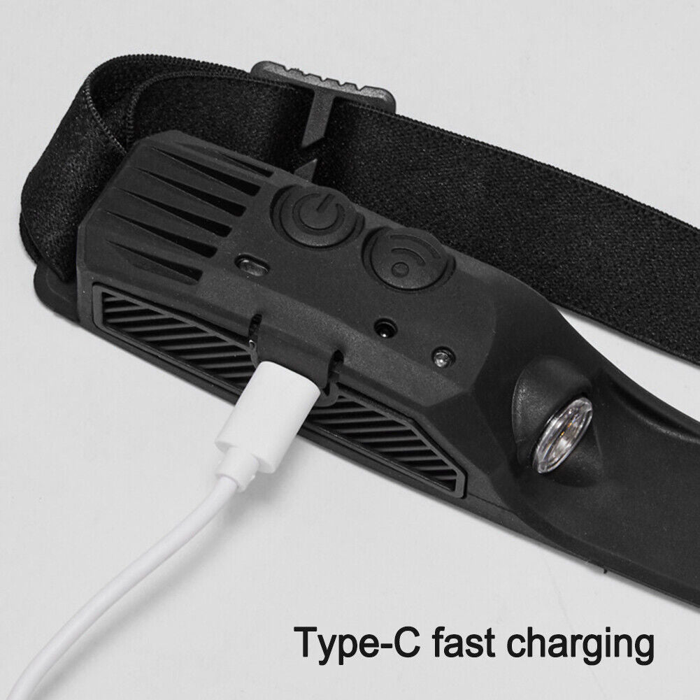 COB LED Sensor Headlight Flashlight USB Outdoor Camping Strong (C White)
