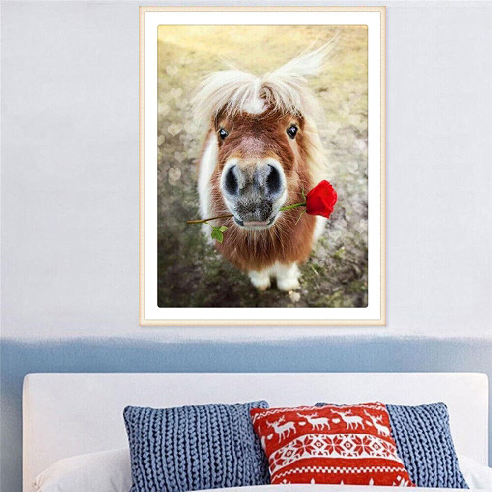 Horse in Rose DIY Round Diamond Painting Embroidery Kits Cross Stitch Craft