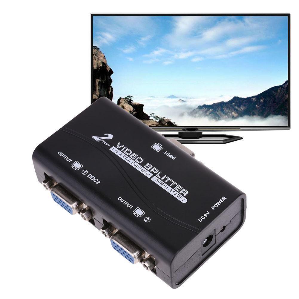 1pc 1 to 2 250MHz HD VGA UHD Signal Splitter Video Duplicator Amplifier