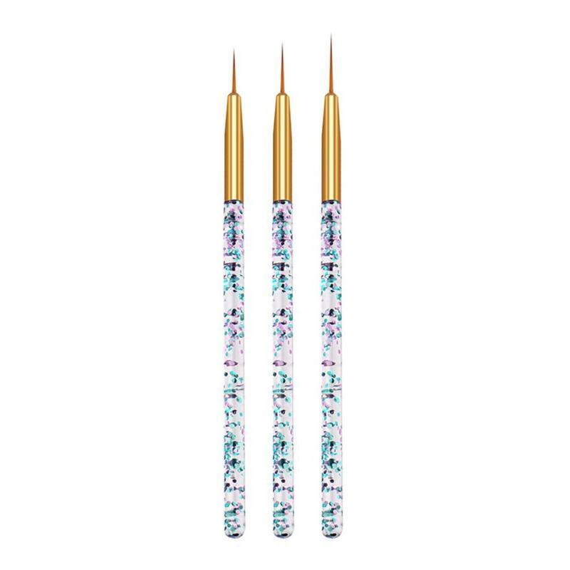 3Pcs Acrylic Sequin Rod Pull Pen UV Gel Nail Painting Line Brush Manicure Kit
