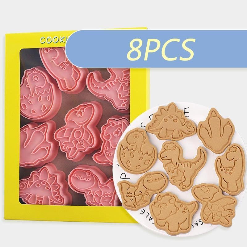 Set of 8 Plastic Cookie Moulds Cutters Biscuit Stamper Cutters Dinosaur Shaped