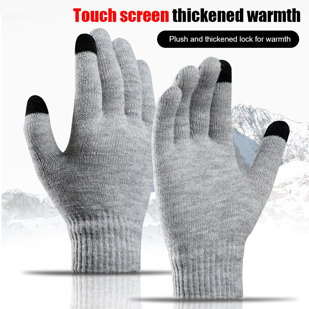 Full Finger Knitted Gloves Men Women Bike Warm Touch Screen Mittens (Grey)