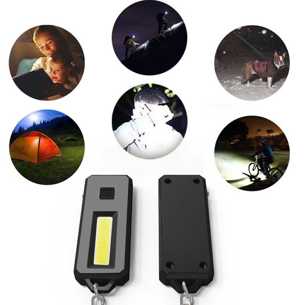 COB LED Mini Flashlight Keychain Outdoor Waterproof Pocket Work Lamp Black