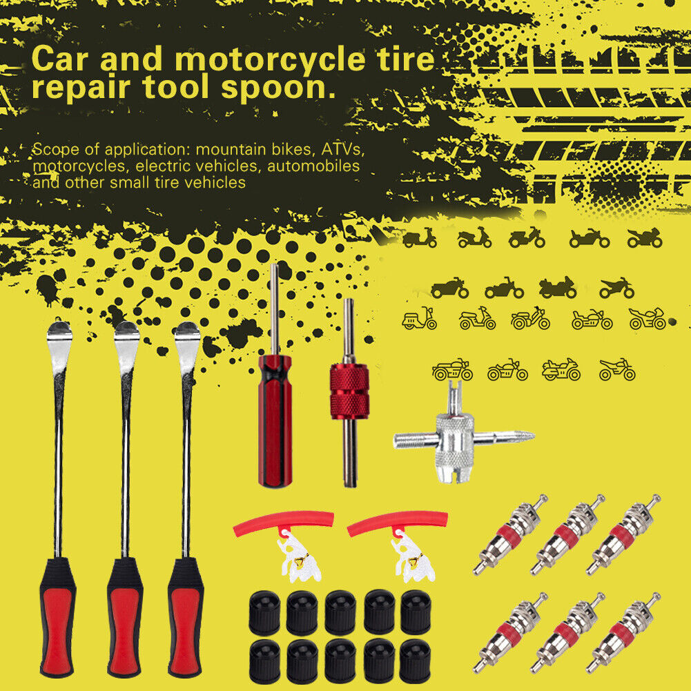 24pcs/set Car Tire Levers Red Rim Protectors Valve Cores Tools Caps Kit