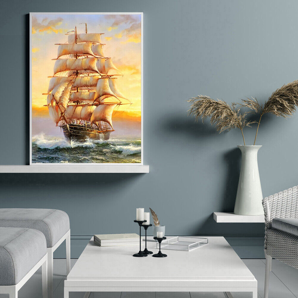 Sailboat 5D DIY Full Round Drill Diamond Painting Landscape Digital Crafts