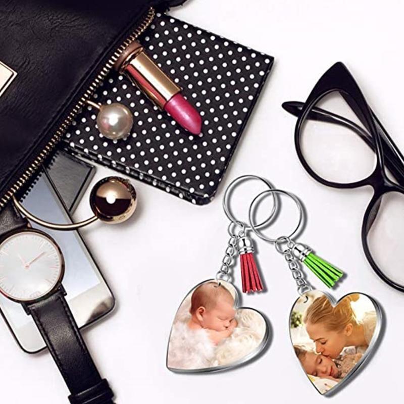 90Pcs Acrylic Discs Clear Heart Keychain Blanks Charms Colourful Tassel Key Ring