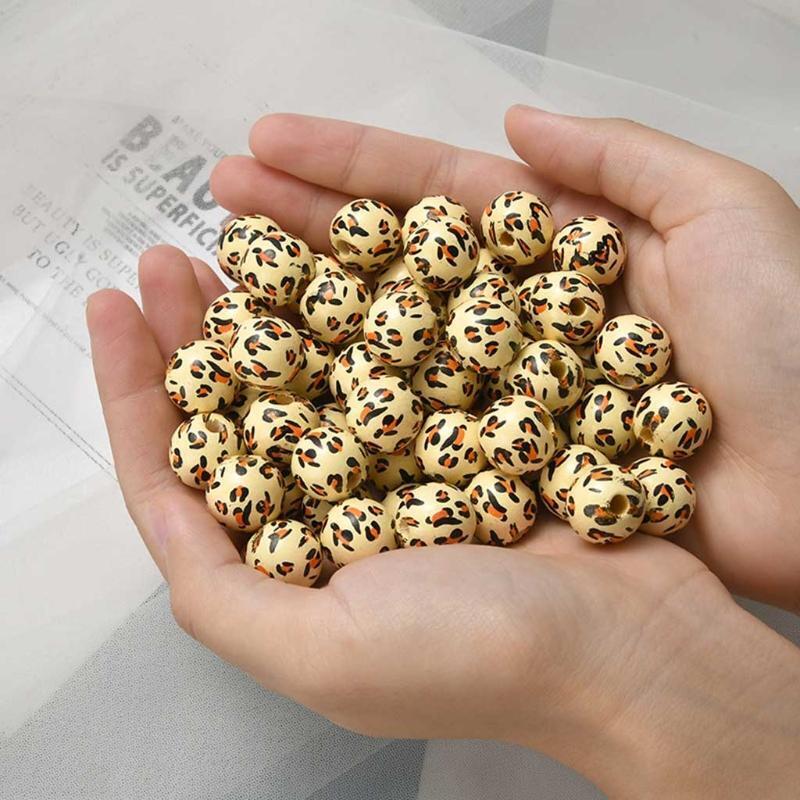 10 Pieces 16mm Color Wooden Beads Leopard Pattern Beads Loose Beads Wooden Beads