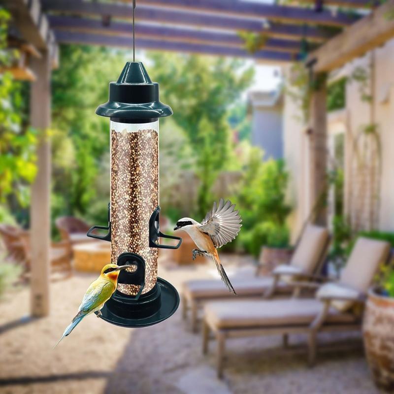Plastic Bird Feeder Clear Tube with Steel Hanger Great for Attracting Birds
